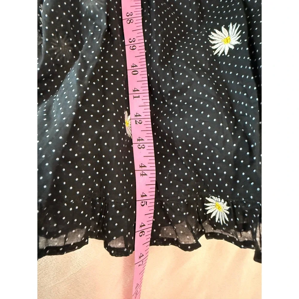 Free People Black Daisy Polka Dot Tiered Midi Dress Button Small